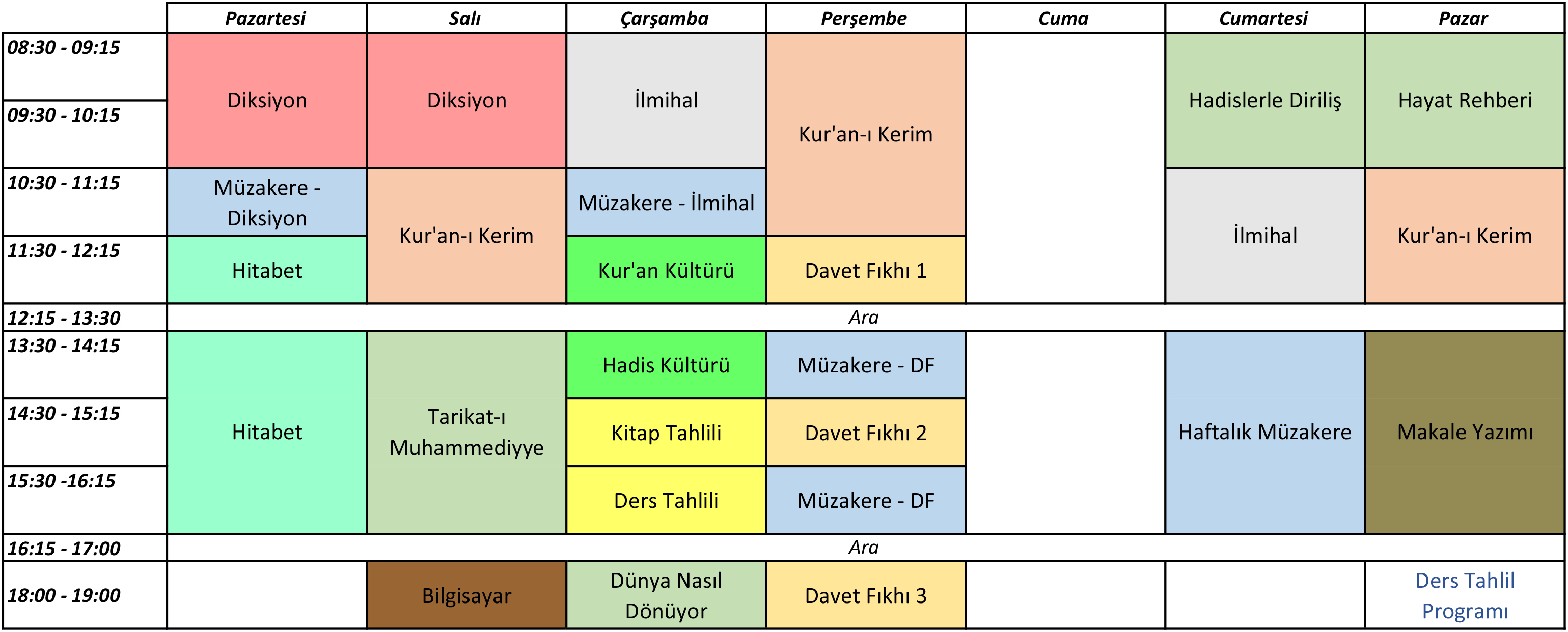 Davetçi Okulu Ders Programı EN YENİ Rev3